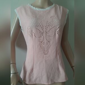 New MISS FINCH Pink/Cream Sleeveless Blouse Women's Large